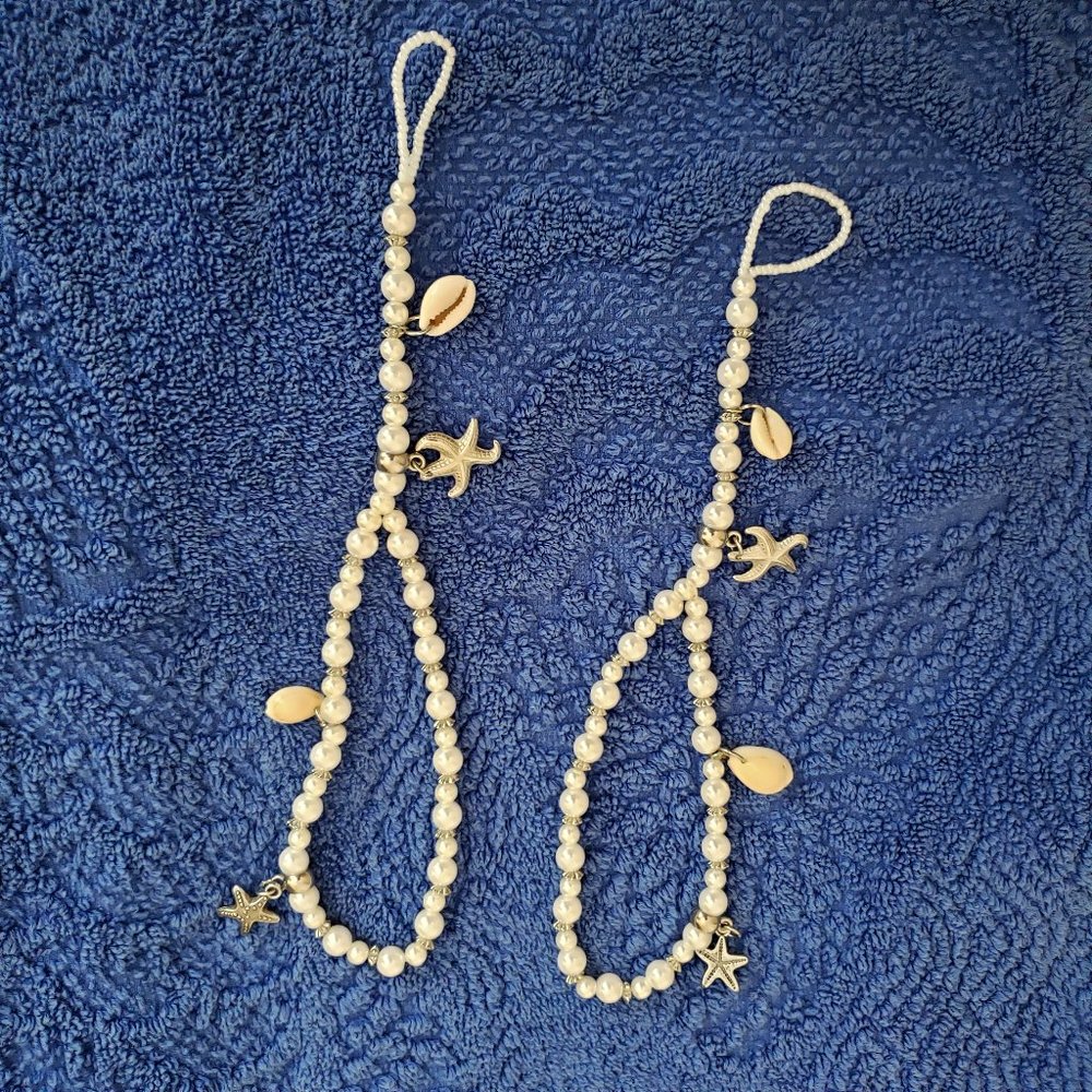 Barefoot Sandals Sea Shells Starfish Pearls  Wedding Ankle Jewlery Shoes NEW